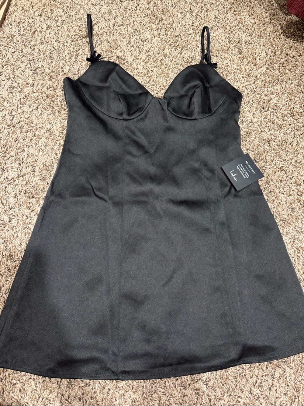 Lulu's Black Mini Slip Dress with Spaghetti Straps